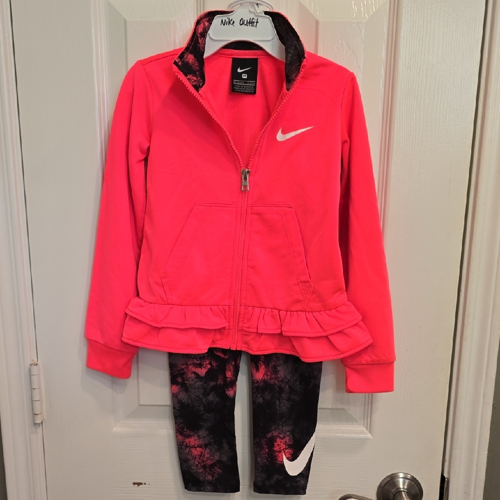 Nike Vibrant Pink Jacket and Tie-Dye Leggings